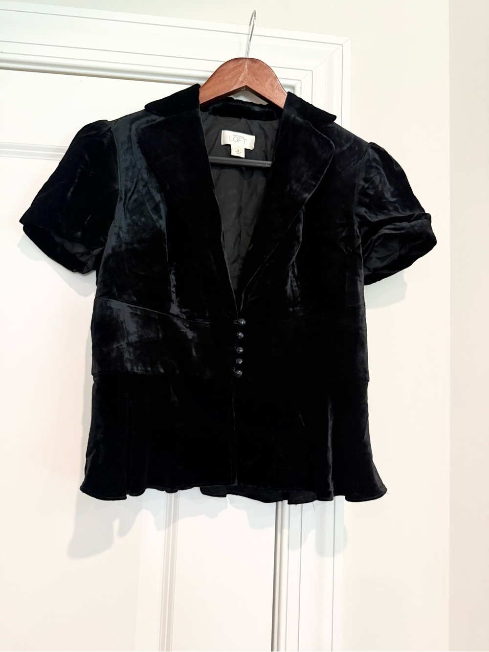 LOFT Black Velvet Short-Sleeve Blazer Top